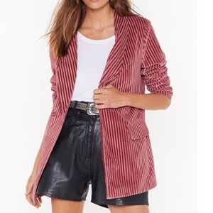 Women's Striped Velvet Blazer - Pink